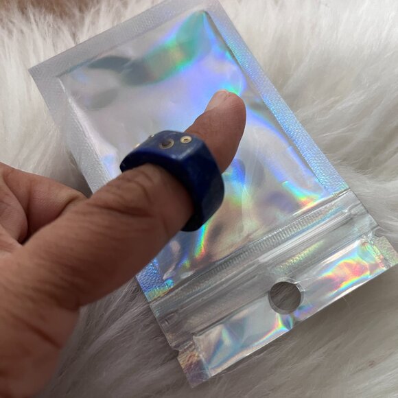 Carved Lapis Ring with 14K bezel set Gemstones - Picture 4 of 4